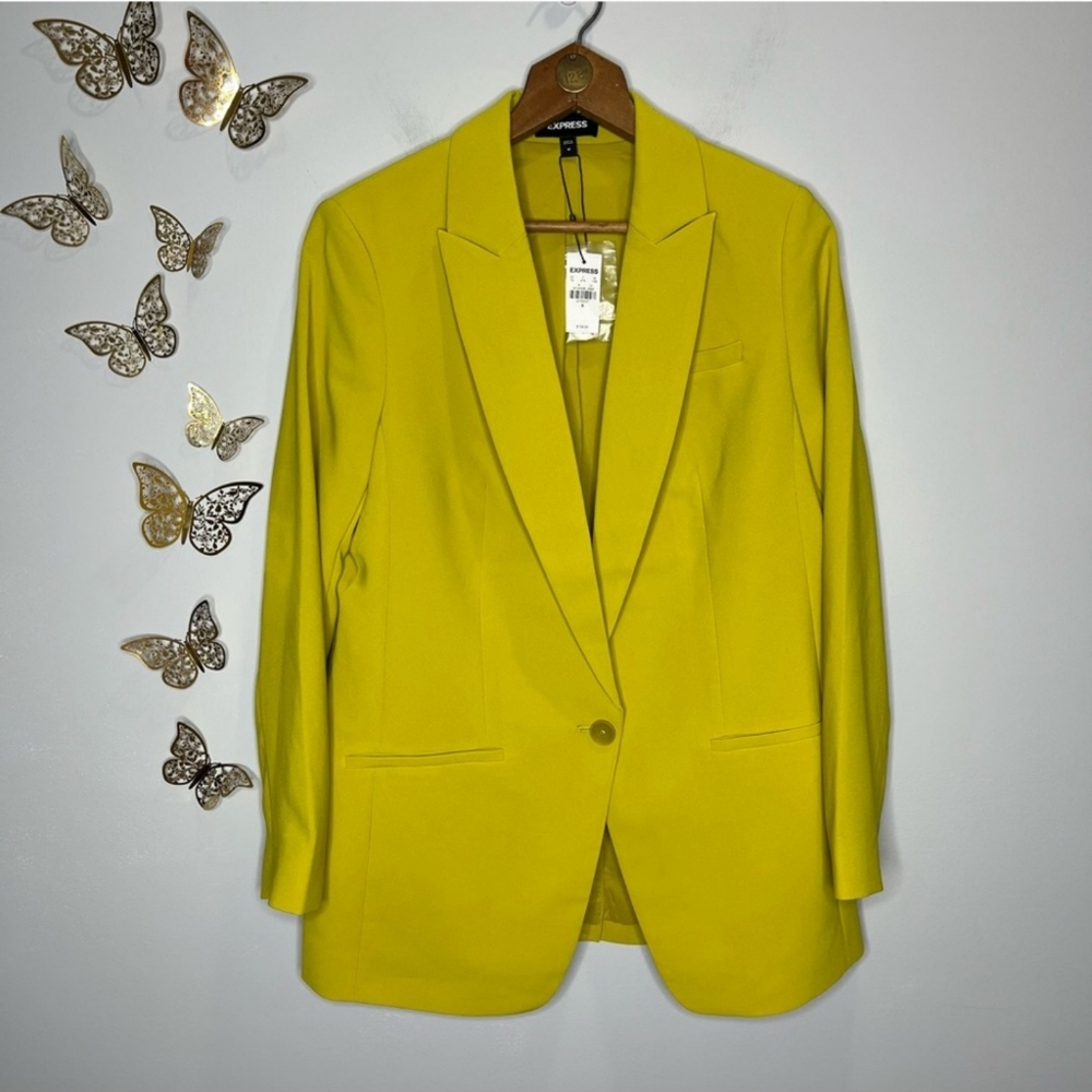 EXPRESS Women's One Button Boyfriend Blazer, Neon Yellow/ Mustard